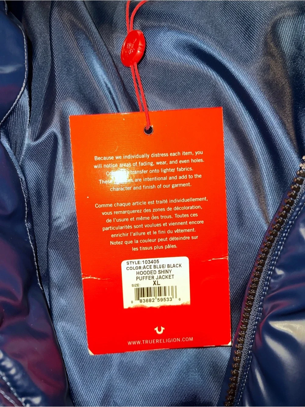True Religion Navy and Black Quilted Puffer Jacket with Hood
